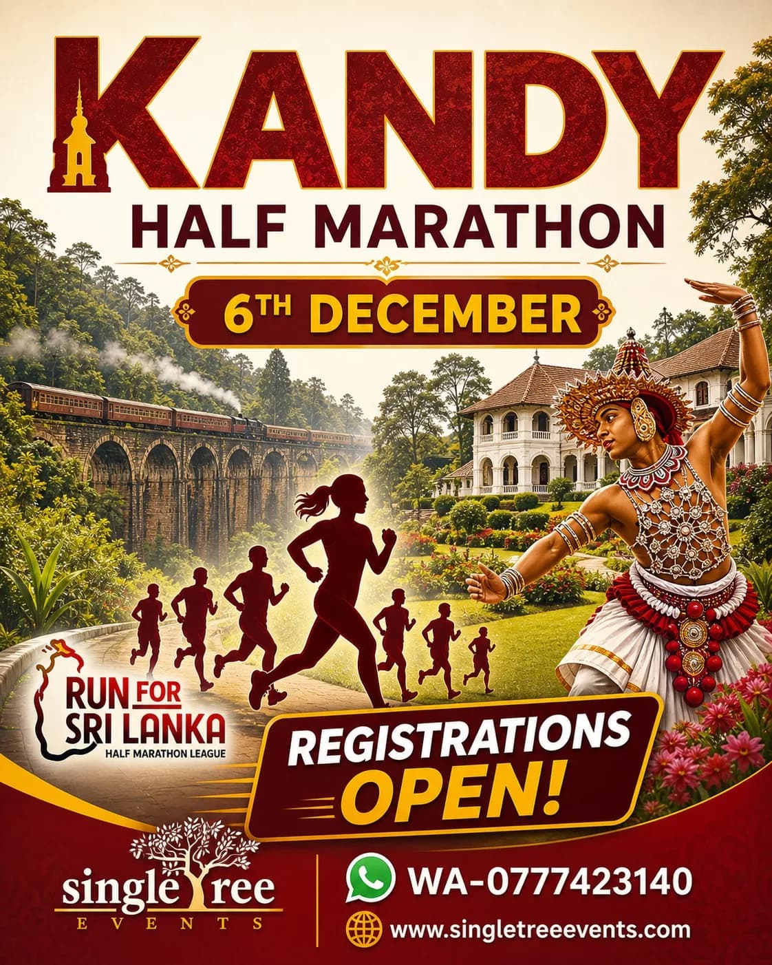 Kandy Half Marathon 2026 poster — Gatambe Sports Ground, Kandy